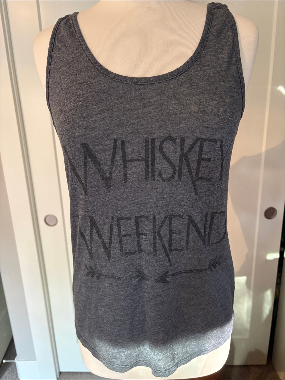 Brokedown Whiskey Weekend Gray Scoop Neck slub cotton Tank Top.